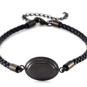Dogtag Bracelet in ION Plated Black Stainless Steel and Genuine Leather Cord